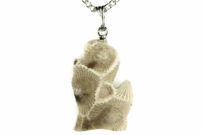 Polished Petoskey Stone (Fossil Coral) Necklaces - Shape of Michigan - Photo 1